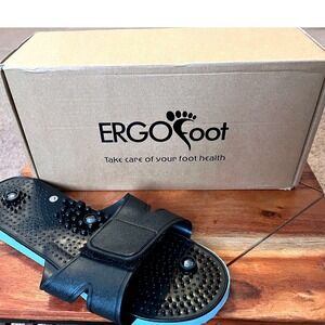 ErgoFoot Reflexology Massage Sandals Black Orthotic Arch Support Slide W 9/M 8